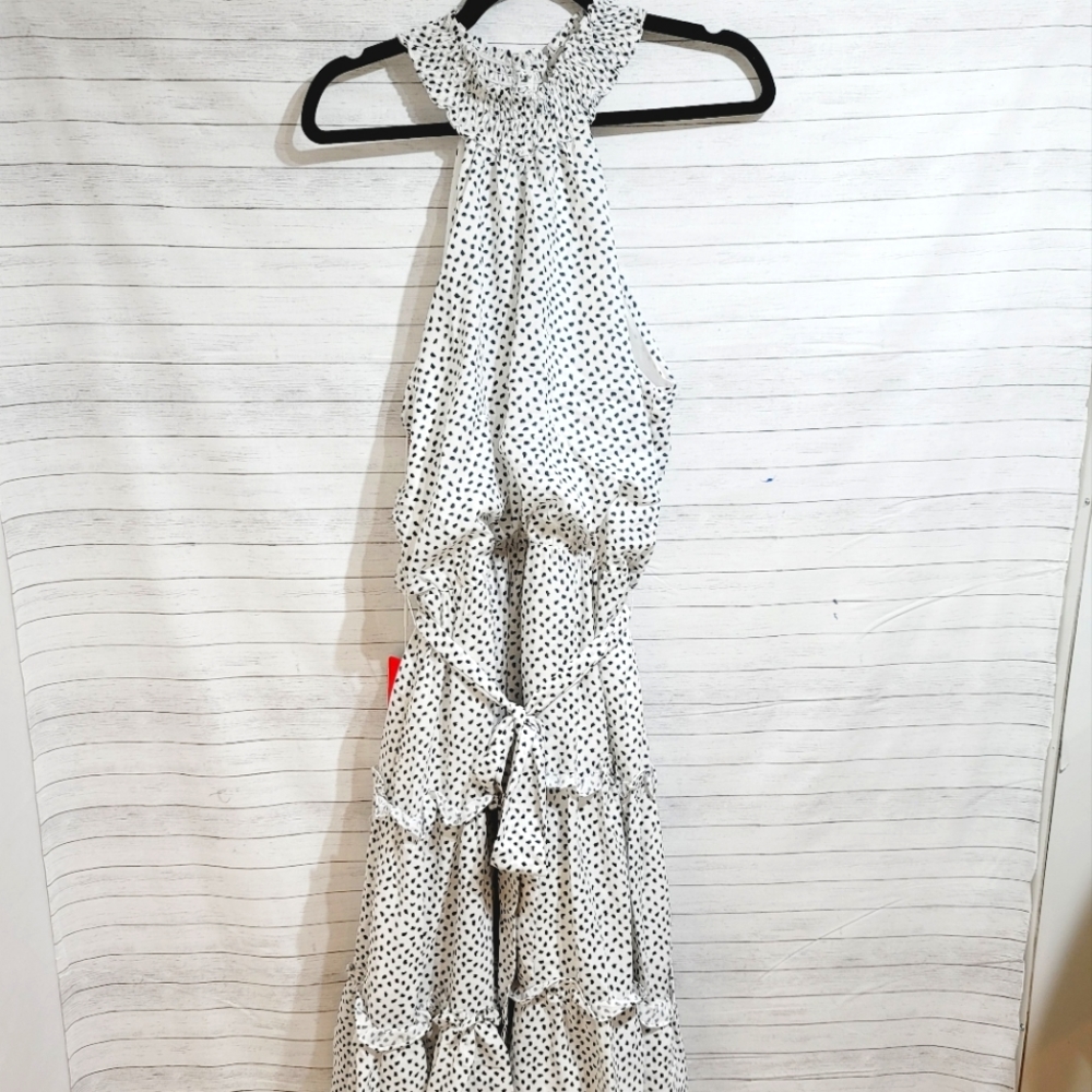 JJ's HOUSE White Spotted High Neck Tiered Ruffle Dress, sz 10 - Picture 2 of 16